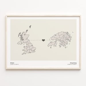 Britain Hong Kong Print, Hong Konger Geschenk, Minimalistische Landkarte Poster, Vereinigtes Königreich Kunst, Volunteer Geschenk, C21-278