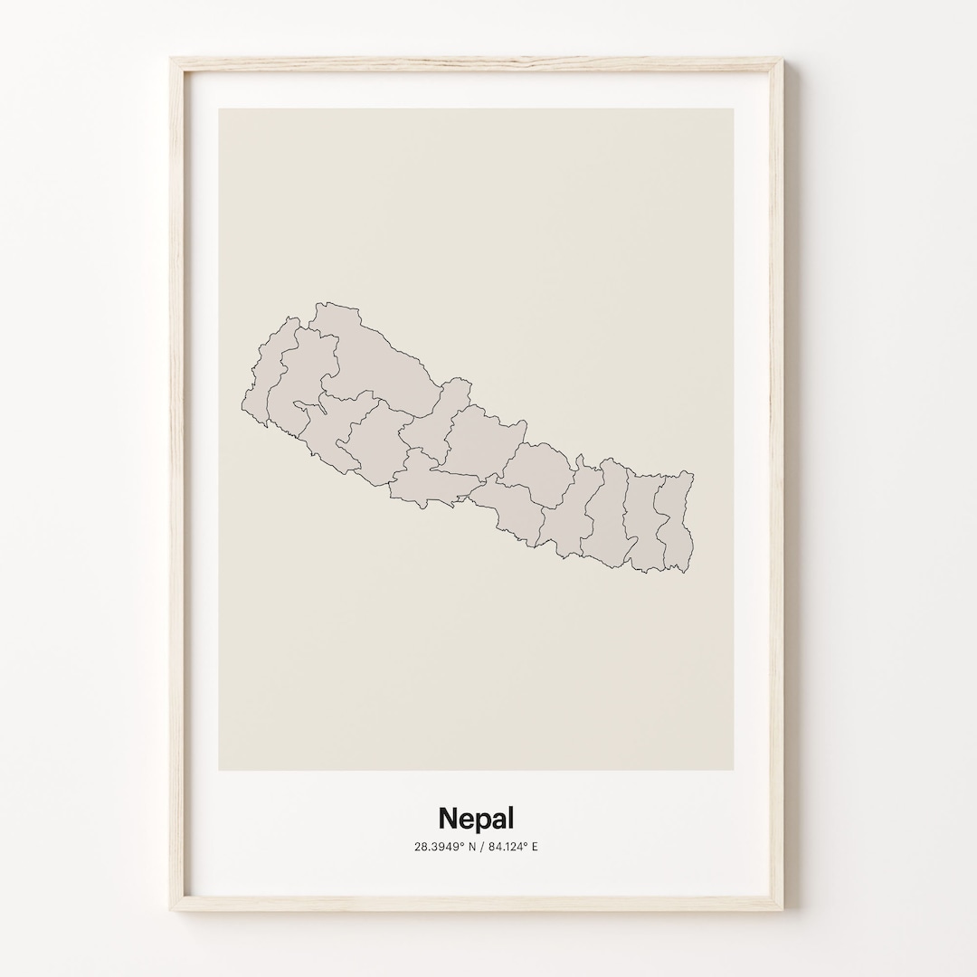 Nepal Print, Nepalese Gift, Minimalistic Country Map Poster, NP Line ...