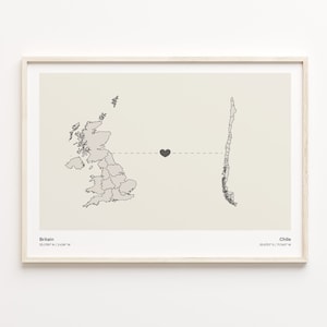 Grossbritannien Chile Druck, Chilenisches Geschenk, Minimalistisches Land Karte Poster, Grossbritannien Kunst, Far Apart Geschenk, C21-236