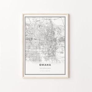 Omaha Print, City Map Art Poster, Nebraska NE USA, Wall Art Decor, Modern Black and White Style, Gift For Engineer, C13-219