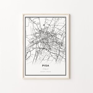 Pisa Print, City Map Art Poster, Italy Italia, Wall Art Decor, Modern Black and White Style, Welcome Home Gift, C13-596