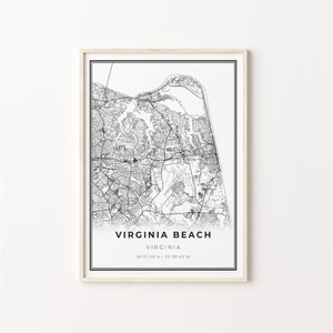Virginia Beach Druck, Stadt Karte Kunst Poster, Virginia VA USA, Wand Kunst Dekor, Modern Schwarz Weiß Stil, Eingang Kunst, C13-156