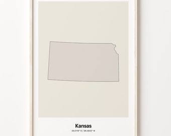 Minimalist Kansas Map Art Print: Simple Line Art Poster