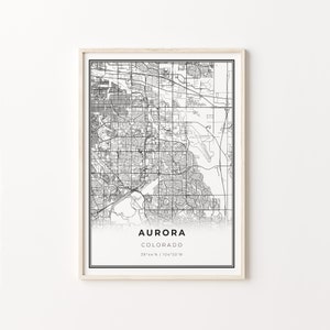 Aurora Colorado Map Print: Modern Black and White City Art
