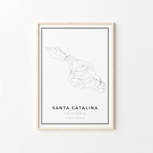 Santa Catalina Island Print, City Map Art Poster, California CA USA, Wall Art Decor, Modern Black and White Style, C13-101