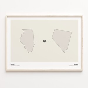 Illinois naar Nevada Print, Nevadan Gift, Minimalistische State Connection Map Poster, Travel Wall Art, Verhuizen naar het buitenland Kaart, C21-1488