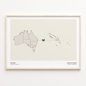 Australia to Solomon Islands Print, Slovenian Gift, Minimalistic Country Connection Map Poster, Travel Wall Art, Goodbye, C21-961