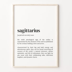 Sagittarius Definition Print, Dictionary Poster, Quote Wall Art, Sagittarius Art, Zodiac Sign Gift, Astrological Sign, C17-385