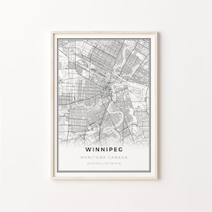 Winnipeg Print, City Map Art Poster, Manitoba MB Canada, Wall Art Decor, Modern Black and White Style, Gift For Her, C13-752