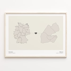 Germany to Djibouti Print, Djiboutian Gift, Minimalistic Country Connection Map Poster, Travel Wall Art, Travel Gift, C21-446
