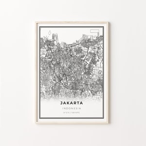 Jakarta Print, City Map Art Poster, Indonésie, Wall Art Decor, Modern Black and White Style, Scandinavian Prints, C13-873