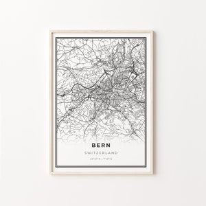 Bern Print, Stadt Karte Kunst Poster, Schweiz Bern Swiss, Wall Art Decor, Modern Black and White Style, Geschenk für Oma, C13-795