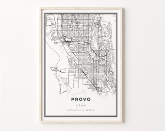 Provo Utah Map Print: Modern Black and White Wall Art