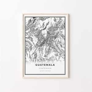 Impresión de la ciudad de Guatemala, cartel de arte del mapa de la ciudad, Guatemala, decoración de arte de la pared, estilo moderno en blanco y negro, regalo para agente inmobiliario, C13-524