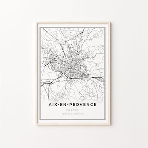 Aix-en-Provence Druck, Stadt Karte Kunst Poster, Frankreich, Wand Kunst Dekor, Modern Schwarz Weiß Stil, Büro Geschenkidee, C13-917