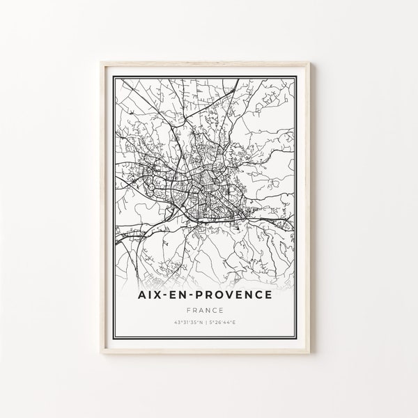 Aix-en-Provence Print, City Map Art Poster, France, Wall Art Decor, Modern Black and White Style, Office Gift Ideas, C13-917