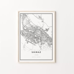 Shiraz Print, City Map Art Poster, Iran, Wall Art Decor, Modern Black and White Style, Gift For Parent, C13-883