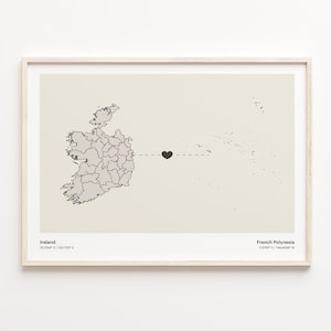 Irland Französisch-Polynesien Druck, Französisch-Polynesien Geschenk, Minimalistische Verbindungskarte, Reise-Wandkunst, Studie im Ausland Geschenk, C21-1058
