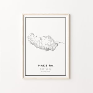 Madeira Print, Stadt Karte Kunst Poster, Portugal, Wand Kunst Dekor, Schwarz Weiss Style, Geschenk Mutter, C13-838