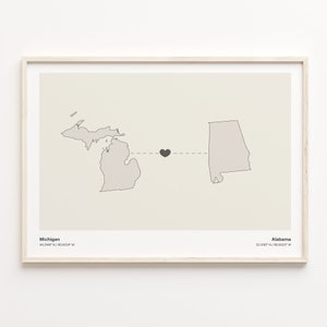 Missouri to Alabama Druck, Alabama Geschenk, Minimalistische Verbindungskarte Poster, Reise-Wandkunst, Geschenk für Volontäre, C21-1664