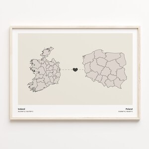 Irland Polen Print Geschenk, minimalistisches Landkarte Poster, Reisewandkunst, Reisekarte, C21-1140