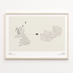 Großbritannien zu Sambia Druck, Sambische Geschenk, Minimalistische Land Verbindung Poster, Vereinigtes Königreich Kunst, Umzug ins Ausland, C21-397