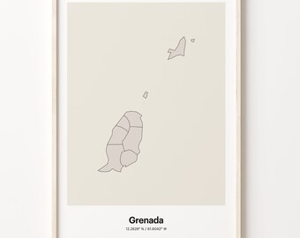 Grenada Map Print: Minimalist Line Art Poster