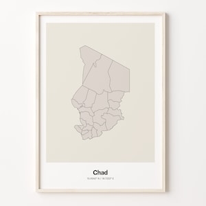 Chad Print, Chadian Gift, Minimalistic Country Map Poster, TD Line Art, Modern home decor, C24-36