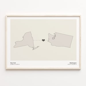 New York to Washington Print, Washington Geschenk, Minimalistische Verbindung Poster, Reise Wandkunst, Umzug nach Übersee, C21-1399