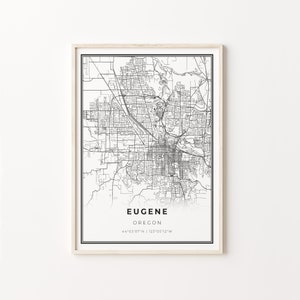 Eugene Print, City Map Kunst Poster, Oregon OR USA, Wall Art Decor, Modern Black and White Style, Wohnzimmer Poster, C13-365
