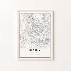 Kharkiv Print, City Map Art Poster, Ukraine, Wall Art Decor, Modern Black and White Style, Gift For Her, C13-467