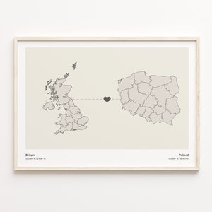 Großbritanien Polen Druck, polnische Geschenk, minimalistische Landkarte Poster, Großbritanien Kunst, neue Landkarte, C21-345