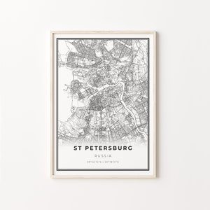 Impressão de São Petersburgo, pôster artístico de mapa da cidade, Rússia São Petersburgo, decoração de arte de parede, estilo moderno em preto e branco, C13-790