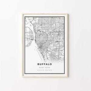 Buffalo Print, City Map Art Poster, New York NY USA, Wall Art Decor, Modern Black and White Style, Entryway Print, C13-386