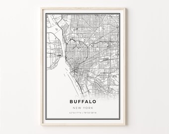 Buffalo NY Map Art Print: Modern Black and White City Poster