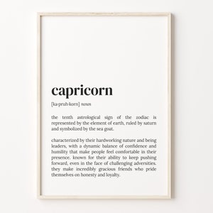 Capricorn Definition Print, Dictionary Poster, Quote Wall Art, Capricorn Funny Art, Zodiac Sign Gift, Astrological Sign, Gift Idea, C17-66