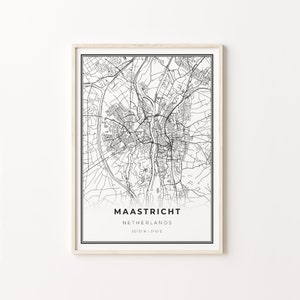 Maastricht Print, City Map Art Poster, Niederlande, Wall Art Decor, Modern Black and White Style, Geschenk Koordinaten, C13-743