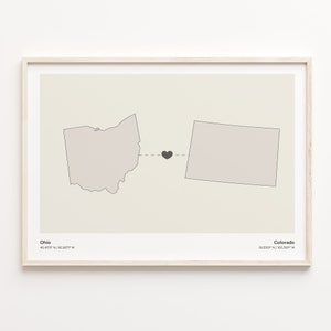 Ohio to Colorado State Connection Map Print: Minimalist Travel Wall Art