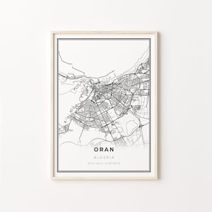 Oran Print, City Map Art Poster, Algeria, Wall Art Decor, Modern Black and White Style, Minimalist Art, C13-865