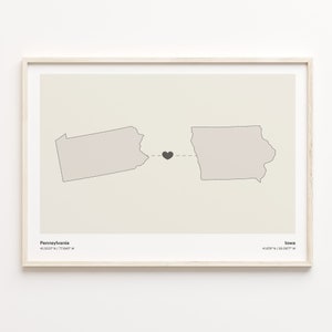 Pennsylvania Iowa Druck, Iowa Geschenk, Minimalistische Verbindungskarte Poster, Reisewandkunst, Länder Herzgeschenk, C21-1415
