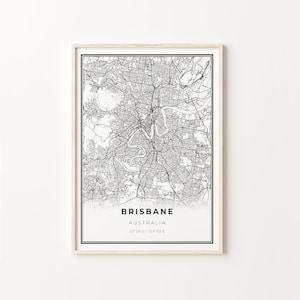 Brisbane Print, Stadt Karte Kunst Poster, Australien, Wand Kunst Dekor, Modern Black and White Style, Gift Girl, C13-533