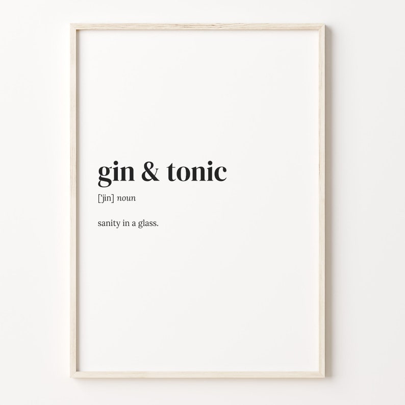 Gin & Tonic Definition Print Dictionary Poster Quote Wall Etsy