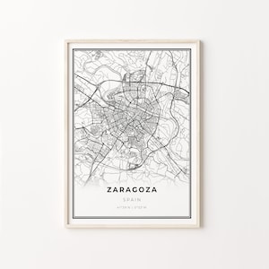 Saragossa Print, Stadt Karte Kunst Poster, Spanien, Wand Kunst Dekor, moderne schwarz weiß Stil, Geschenk für Mama, C13-468