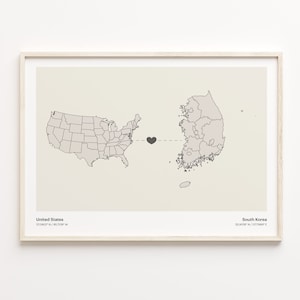USA to South Korea Print, Südkoreanisches Geschenk, Minimalistische Landkarte Poster, USA Wandkunst, Auf Wiedersehen, C21-169