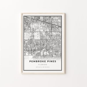 Pembroke Pines Print, City Map Art Poster, Florida FL USA, Wall Art Decor, Moderne Zwart-Wit Stijl, Office Poster, C13-58