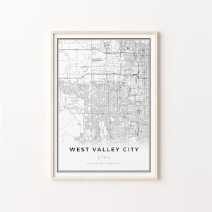 West Valley City Print, City Map Art Poster, Utah UT USA, Wall Art Decor, Moderne Zwart-Wit Stijl, Eetkamer Posters, C13-88