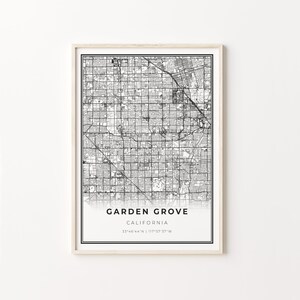Garden Grove Print, City Map Art Poster, California CA USA, Wall Art Decor, Modern Black and White Style, Office Gifts For, C13-119