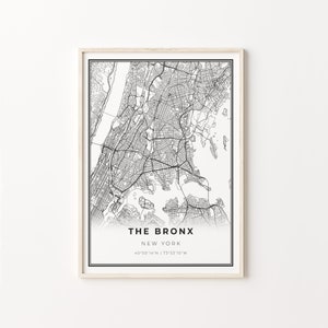 The Bronx Print, Stadt Karte Kunst Poster, New York City NYC NY USA, Wand Kunst Dekor, Schwarz Weiß Stil, Geschenk Für Onkel, C13-244