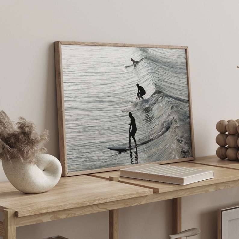 Surfing Black and White Poster Print: Coastal Wall Art image 2
