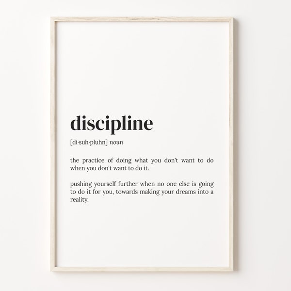 Discipline Definition Print, Dictionary Poster, Quote Wall Art, Discipline Fun Art, Motivation Fun Quote, Motivational Gift, C17-113